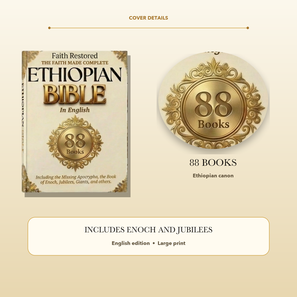 FaithRestored Complete Ethiopian Bible cover details and 88-book emblem